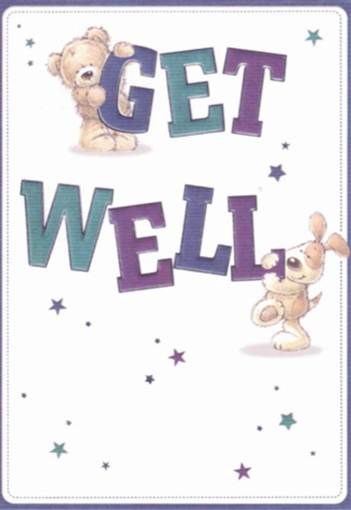 Every detail of this illustrated get well card feels designed to lift the spirit-an effect that's familiar to anyone who has enjoyed the neighbourly warmth of Finsbury Park's community life. At its centre, a gentle bear and a lively puppy encircle big, confident 'Get Well' lettering, shades of purple and aqua blending for a look that's both playful and reassuring. The starbursts scattered throughout seem to dance with light, sending good wishes swirling through the air like petals carried on a spring breeze in the park. The bear's fluffy coat and the puppy's velvet-soft ears have a near-tangible quality, inviting the viewer to imagine their own comfort. These characters draw out the same feelings I strive for when arranging a bouquet intended to bring comfort-thoughtful, soothing, and sincere. With a background of clean white, the design feels open and fresh, echoing the clear light that filters through the trees on a Finsbury Park afternoon. Sending this card, especially with a matching bouquet from a local expert, is a perfect way to convey heartfelt support in this vibrant north London neighbourhood.